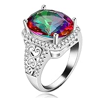 White Gold Plated Big Oval Multicolor Cubic Zirconia Crystal Anniversary Cocktail Rings for Women Y585