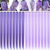 Colored Hair Extensions 21 inch Multicolors Party Highlights Straight Hair Extension Clip In/On For girls and Women Costume Wig Pieces 16 PCS (Lavender Light purple)