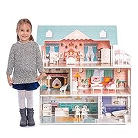 Wooden Dollhouse for Kids Girls, Toy Gift for 3 4 5 6 Years Old, with Furniture
