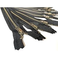 Zippers for Bags YKK Zips No. 5 Metal 10 inch Antique Gold Black Pack of 12