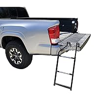 Pickup Truck Tailgate Ladder - Universal Fit, Stainless Steel Self Drilling Hex Screws for Easy Install, Durable Aluminum Step Grip Plates, and Sturdy Rubber Ladder Feet