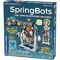 Thames & Kosmos SpringBots STEM Kit | Build 3 Spring-Powered| Race car, Walking Robot, Countdown Timer Powered by a Mainspring | Learn About Potential & Kinetic Energy, Gears & Springs, Black