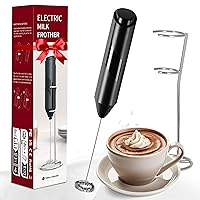 Simple Deluxe Milk Frother Handheld, Foam Maker with Stainless Steel Stand, Battery-Operated Whisk for Coffee, Latte, Hot Chocolate, Black