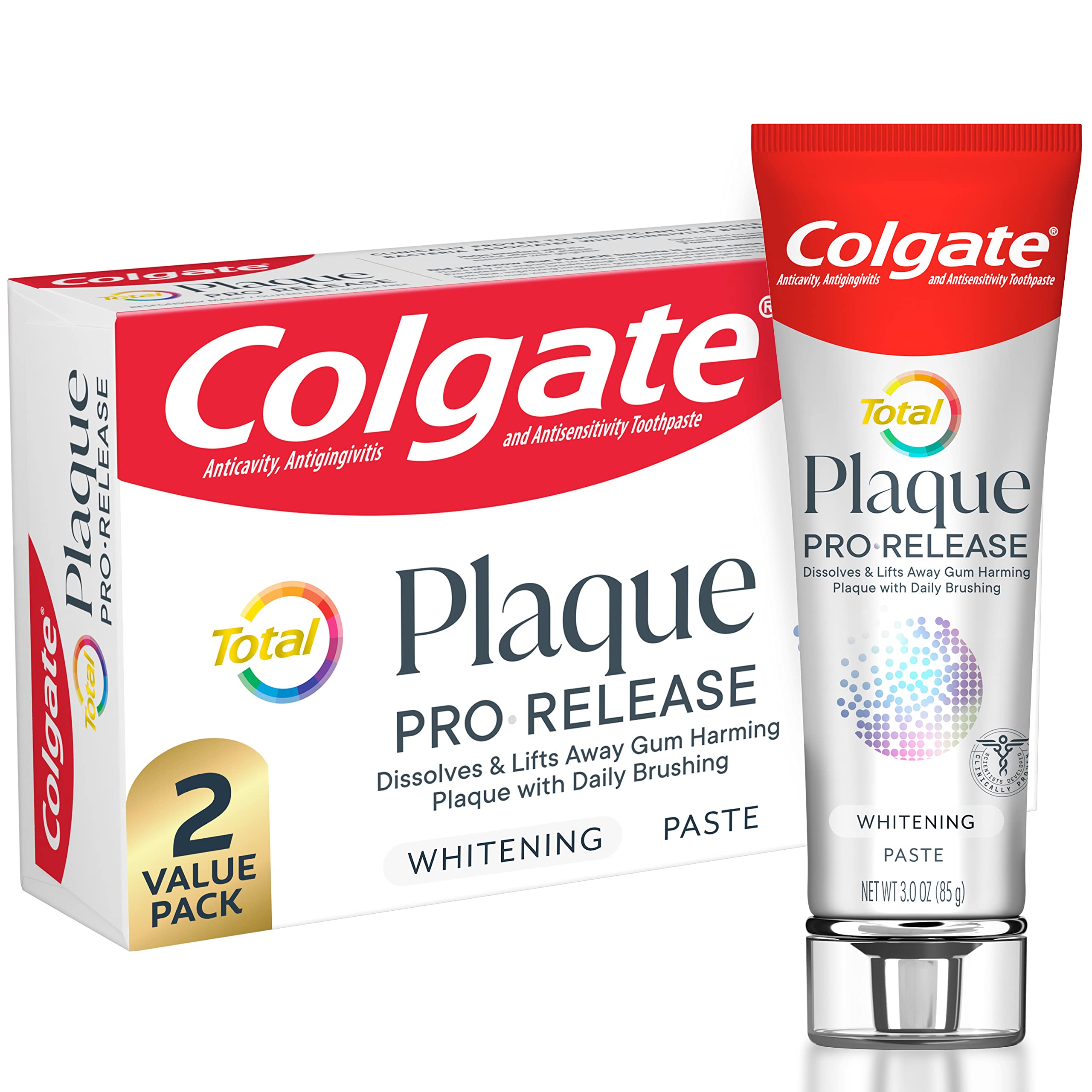 Colgate Total Plaque Pro Release Whitening Toothpaste, 3 Oz Tube, 2 Pack