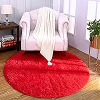 LOCHAS Luxury Round Fluffy Area Rugs for Bedroom Kids Girls Room Nursery, Super Soft Circle Rug, Cute Shaggy Carpet for Children Living Room, 4x4 Feet Red