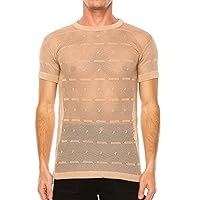 Men's Fishnet Crochet Mesh Shirt, Short Sleeve, Extended Plus