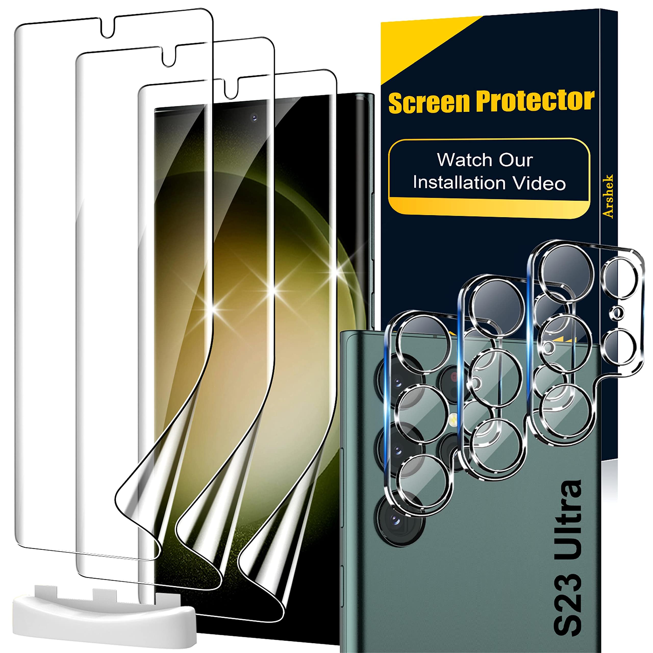 [3+3 Pack] for Samsung Galaxy S23 Ultra Screen Protector [Not Glass], with 3 Pack Glass Camera Lens Screen Protector for S23 Ultra 1