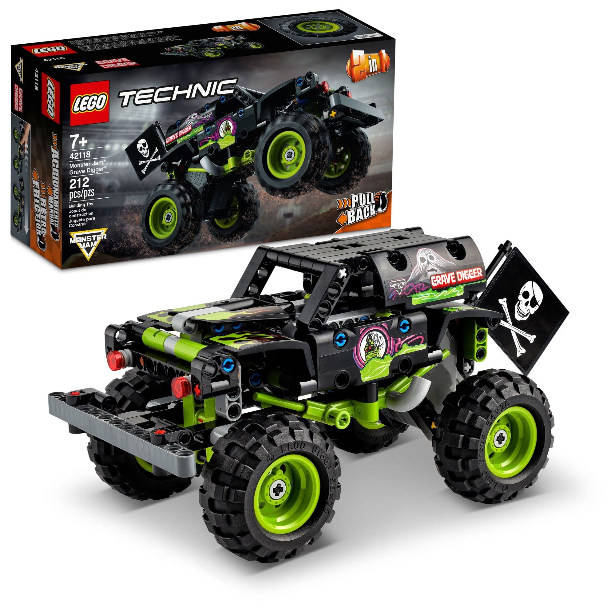 LEGO Technic Monster Jam Grave Digger 42118 Set - Truck Toy to Off-Road Buggy, Pull-Back Motor, Vehicle Building and Learning Playset, Birthday Gift for Monster Truck Fans, Kids, Boys, Girls Ages 7+