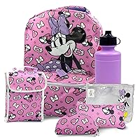 Fast Forward Minnie Mouse Backpack with Lunch Box 16 inch - 6-Piece Set, Minnie Mouse Bookbag, Perfect for Back to School & Elementary Age Girls