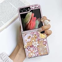 Omio for Samsung Galaxy Z Flip 5 5G Case, Luxury 3D Handmade Sparkle Rhinestone Iron Tower Pendant Pumpkin Car Flowers Crystal Diamond Bling Glitter Hard PC Case for Galaxy Z Flip 5 Women Girls, Pink