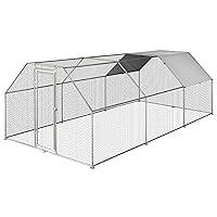 PawHut Large Chicken Coop Metal Chicken Run with Waterproof and Anti-UV Cover, Flat Shaped Walk-in Fence Cage Hen House for Outdoor and Yard Farm Use, 1.26