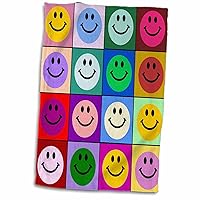 3dRose Colorful Smiley face Squares Warhol Style-Happy Rainbow Smilies-Bright Multicolor Towel, 15