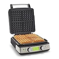 GreenPan Elite 4-Square Belgian & Classic Waffle Iron, Healthy Ceramic Nonstick Aluminum Dishwasher Safe Plates, Adjustable Shade/Crunch Control, Wont Overflow, Easy Cleanup Breakfast, PFAS-Free,Black
