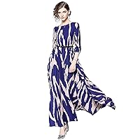 LAI MENG FIVE CATS Women's Elegant Pleated V Neck Long Sleeves Maxi Casual Swing Party Dress