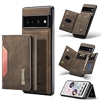2 in 1 Magnetic Detachable Wallet Luxury Leather Phone Case for Google Pixel 7 6 Pro 6A 5A 5G Shell, Soft Lined Cardholder Stand Retro Back Cover(Brown,Pixel 7 Pro)