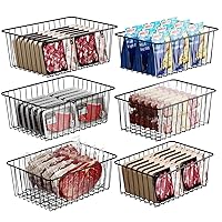 iSPECLE Upright Freezer Organizer Bins - 6 Pack Stand up Freezer Organizers for 16 cu.ft Upright Freezer Fully Utilizes Space Sort Frozen Food with Handle Easy to Move, Sturdy Freezer Baskets, Black