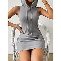 Summer Dresses for Women 2022 Solid Drawstring Hooded Dress (Color : Gray, Size : Small)