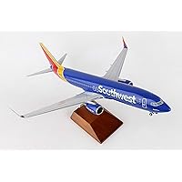 Daron 737-800 Skymarks Southwest Airplane Model with Gear & Wood Stand Heart (1/100 Scale), Blue