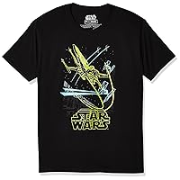 STAR WARS Boys Boys' Vintage Inspired X-Wing Fighter T-Shirt T Shirt, Black/Neon, Large US