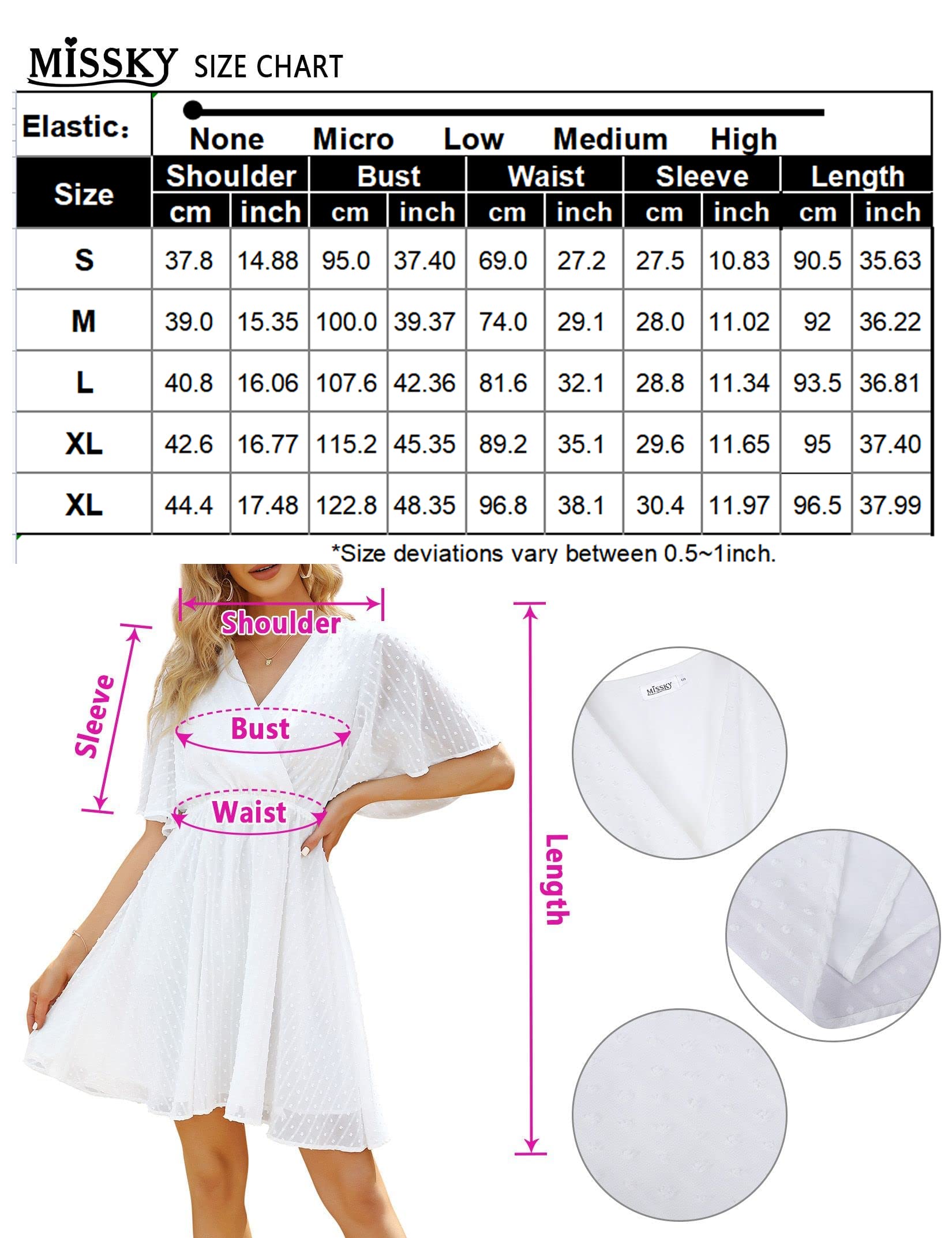 Womens 2023 Swiss Dot Mini Dress Bell Short Sleeve V Neck Chiffon Wrap Elastic High Waist Casual Swing A Line Dresses