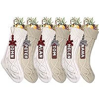 6pack Christmas Stockings, 18inch Large Personalized Cable Knitted Xmas Hanging Stocking Decorations with Name Tags for Holiday Christmas Party Family Decor (Khaki and White)