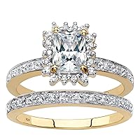PalmBeach Yellow Gold-plated Sterling Silver Emerald Cut Created Sapphire and Diamond Accent Halo Engagement Ring Sizes 6-10