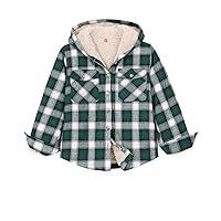 ZENTHACE Boys Sherpa Fleece Lined Flannel Plaid Button Down Shirt Jacket,Hooded Flannel Shirt with Hand Pockets