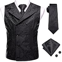 Hi-Tie Men's 4pc Waistcoat Vest Necktie Pocket Square Cufflinks Set For Suit or Tuxedo More Color for Choose