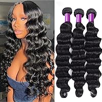 10A Grade Human Hair Bundles (22 24 26 28) Loose Deep Wave 4 Bundles Brazilian Virgin Loose Deep Bundles Human Hair Extensions Double Weft for Black Women Natural Color