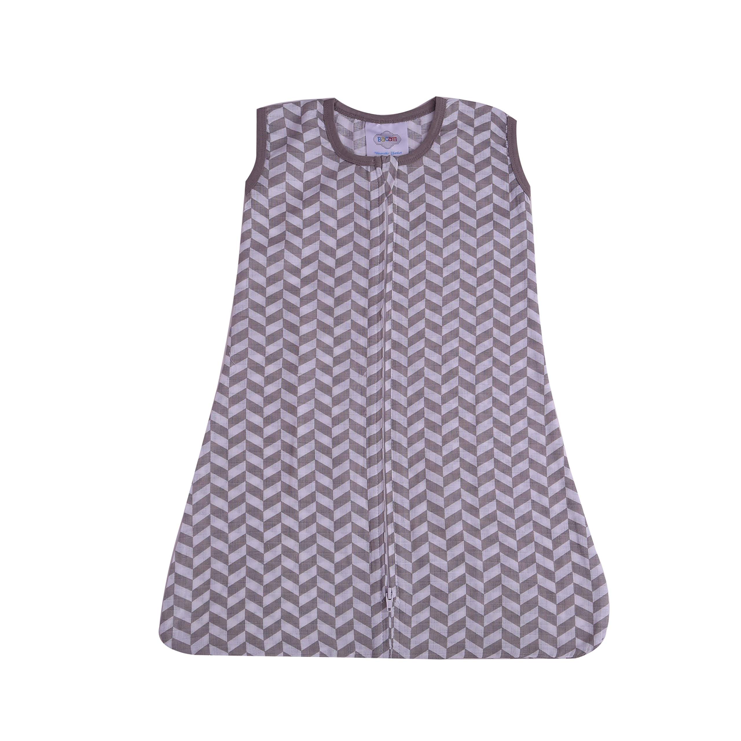 Bacati Herringbone Sleeping Bag/Wearable Blanket Made with 100 Percent Breathable Muslin Fabric, Grey, Newborn