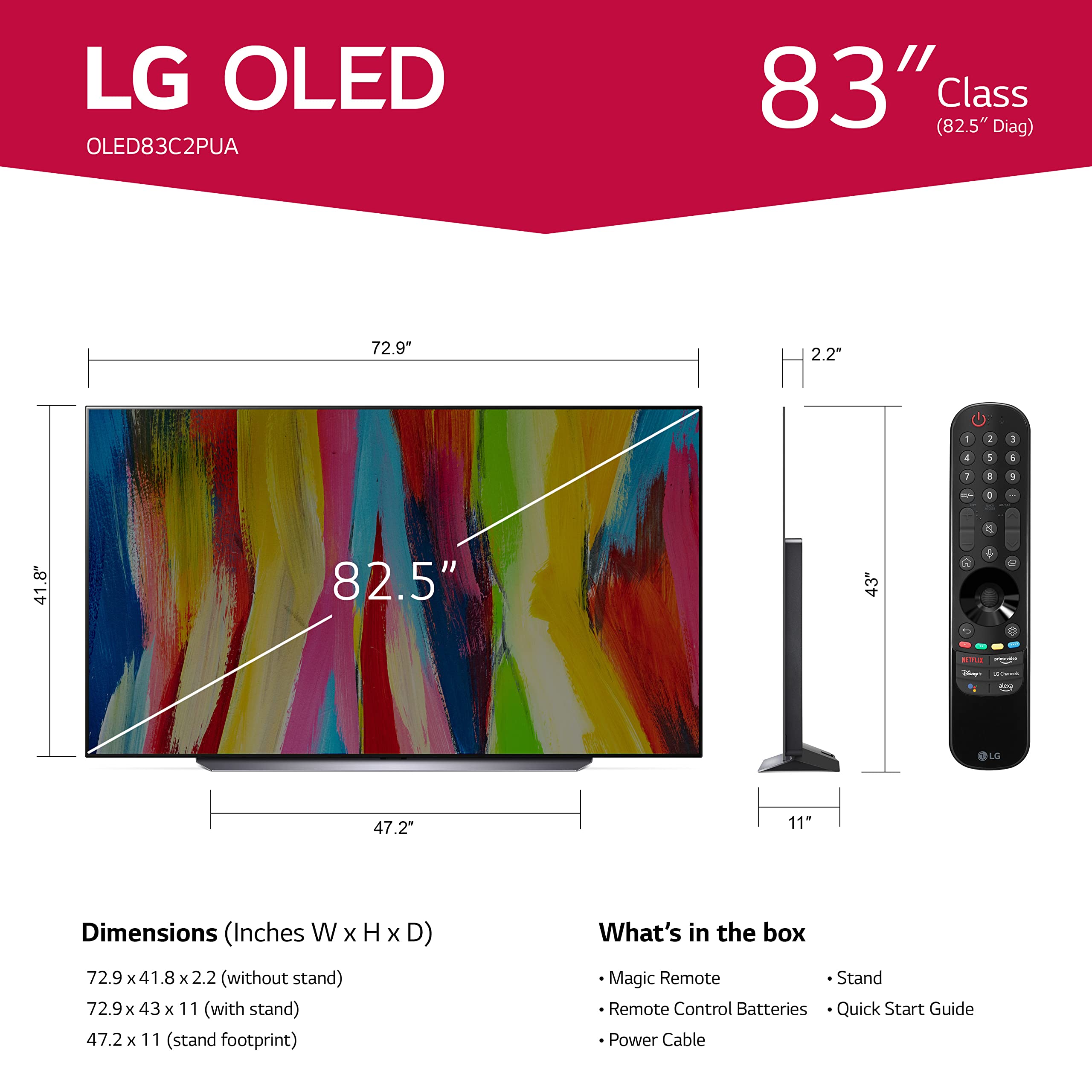 LG C2 Series 83-Inch Class OLED evo Smart TV OLED83C2PUA, 2022 - AI-Powered 4K TV, Alexa Built-in