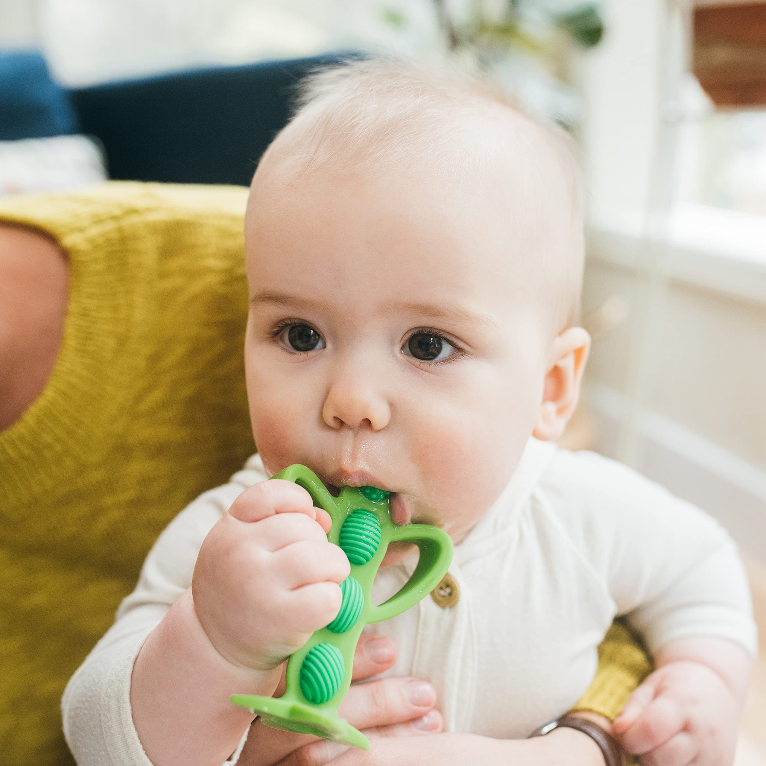 Dr. Brown’s Peapod Teether and Training Toothbrush, Soft and Safe for Baby Gums and First Teeth, BPA Free, 100% Silicone, 3m+