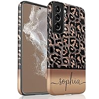 Custom Leopard Name Case, Personalized Golden/Gray Cheetah Case Designed for Samsung Galaxy S24 Plus, S23 Ultra, S22, S21, S20, S10, S10e, S9, S8, Note 20, 10