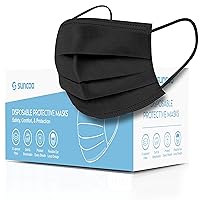 Face Mask, Pack of 50 (Black) - Disposable Masks Dust Particle 3-Layer Protective Mask Cover with Earloop