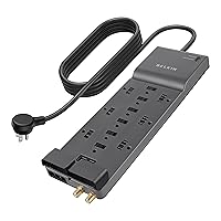 Belkin Power Strip Surge Protector with 12 AC Multiple Outlets, 10 ft Long Flat Plug Heavy Duty Extension Cord for Home, Office, Travel, Computer Desktop, Laptop & Phone Charging Bricks (4,156 Joules)