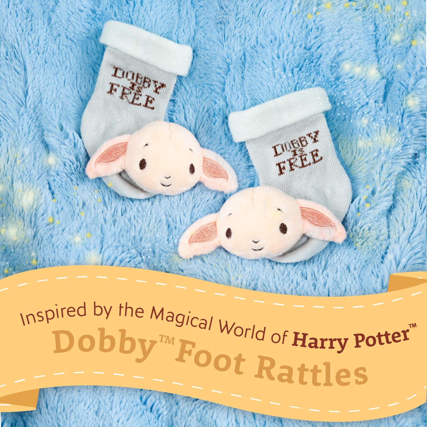Kids Preferred Harry Potter Dobby Baby Infant Rattle Socks with Dobby Plush Rattle and Dobby is Free - Soft Baby Sock Feet Rattles Encourage Leaning Development Newborn to 9 Months