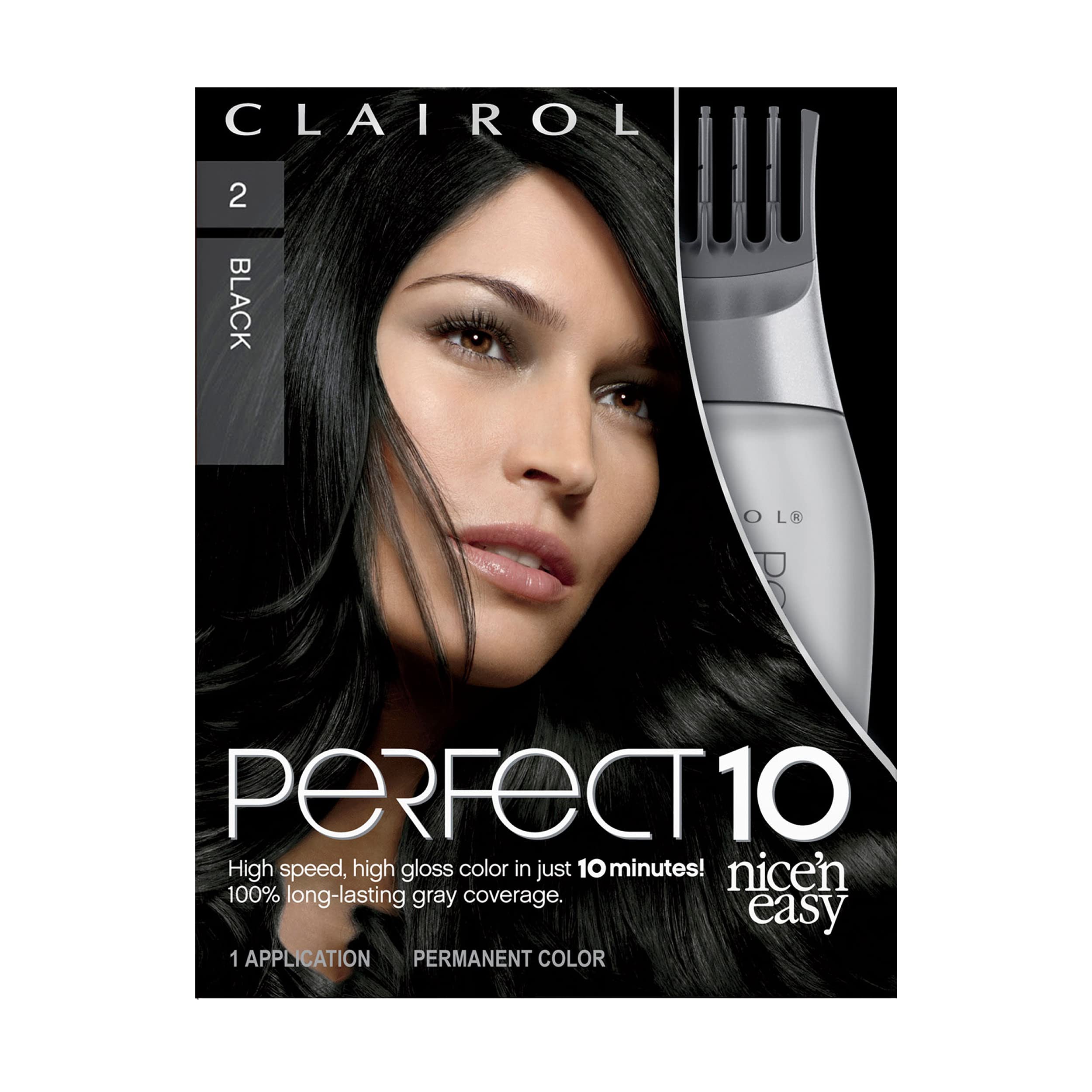 Clairol Nice'n Easy Perfect 10 Permanent Hair Dye, 2 Black Hair Color, Pack of 1
