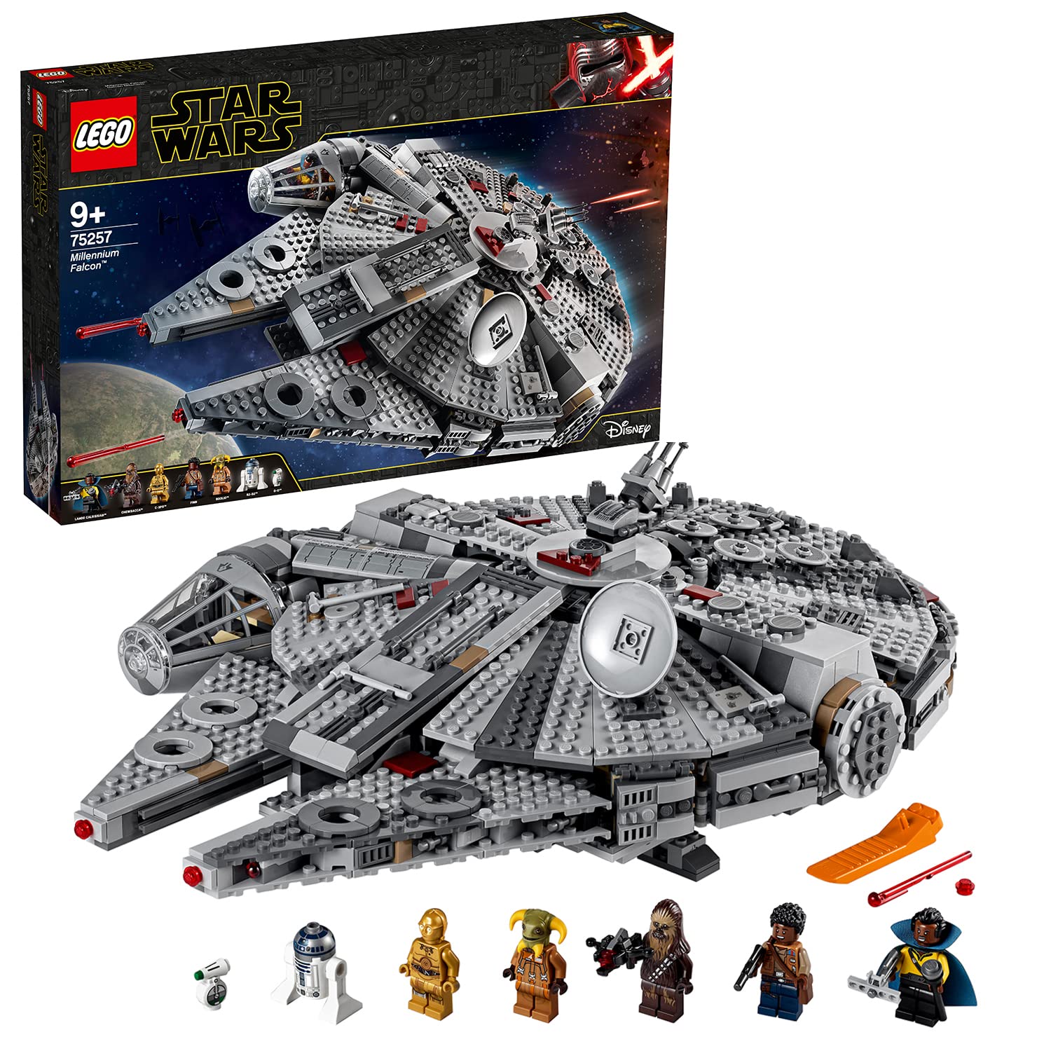 Lego 75257 Star Wars Millennium Falcon Starship Construction Set, with Finn, Chewbacca, Lando Calrissian, Boolio, C-3PO, R2-D2 and D-O, The Rise of Skywalker Collection,9 years and up