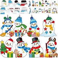 528 Pcs Winter Snowmen Craft Kits Winter Paper DIY Ornaments Art Craft Bulk with Xmas Tree Reindeer Gingerbread Stickers for Kids Holiday Activities DIY Projects Classroom Party Decors, 48 Sets