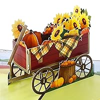 Ribbli Thanksgiving Pop Up Card - Fall Thank You Card, 3D Greeting Card, Harvest Trailer Card, Sunflower Card, Happy Holiday Autumn Birthday, for Kids Children Husband Wife Him Her, with Envelope