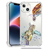 Compatible with iPhone 14 Clear Case,Sea Turtles Couple Design for Women Girls,Soft TPU Four Corner Reinforced Protective Cover,Bumper Shockproof Full Body Protection for iPhone 14 6.1