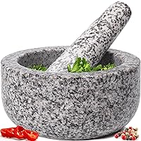 Heavy Duty Natural Granite Mortar and Pestle Set, Hand Carved, Make Fresh Guacamole, Salsa, Pesto, Stone Grinder Bowl, Herb Crusher, Spice Grinder, 1.5 Cup Size, White