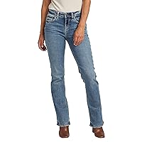 Silver Jeans Co. Women's Suki Mid Rise Curvy Fit Slim Bootcut Jeans, Med Wash ECF315, 24W x 33L