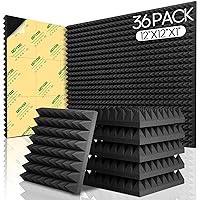 36 Pack Sound Proof Foam Panels for Walls, Pyramid Acoustic Wall Panels Self-Adhesive, 12x12x1 Inch High Density Sound Panels Noise Reducing, Fast Expand Wall Soundproofing Panels for Studio