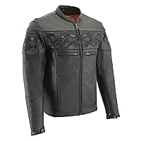 Milwaukee Leather Men's Crossover Stand Up Collar Motorcycle Jacket MLM1500 w/Reflective Skulls & Two Inside Gun Pockets