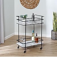 Honey-Can-Do Honey Can Do 2-Tier Rolling Bar & Serving Cart, Black & White Faux Marble CRT-09861 Black