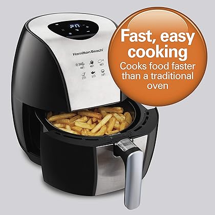 Hamilton Beach 3.2 Quart Digital Air Fryer Oven with 6 Presets, Easy to Clean Nonstick Basket, Black (35065)