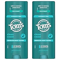 Tom’s of Maine Clean Coast Natural Deodorant for Men and Women, Aluminum Free, 3.25 oz, 2-Pack