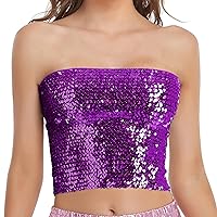 Sequin Crop Top for Women, Mardi Gras Outfits Strapless Bandeau Metallic Tube Tops Club Party Holiday Sparkly Tee