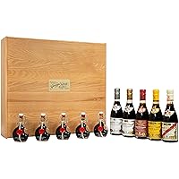 Giuseppe Giusti Scrigno Italian Balsamic Vinegar with Condiments Aged in Oak, Gourmet Aged Historical Collection and Premium Balsamic Vinegars Wooden Gift Collection From Modena, Italy